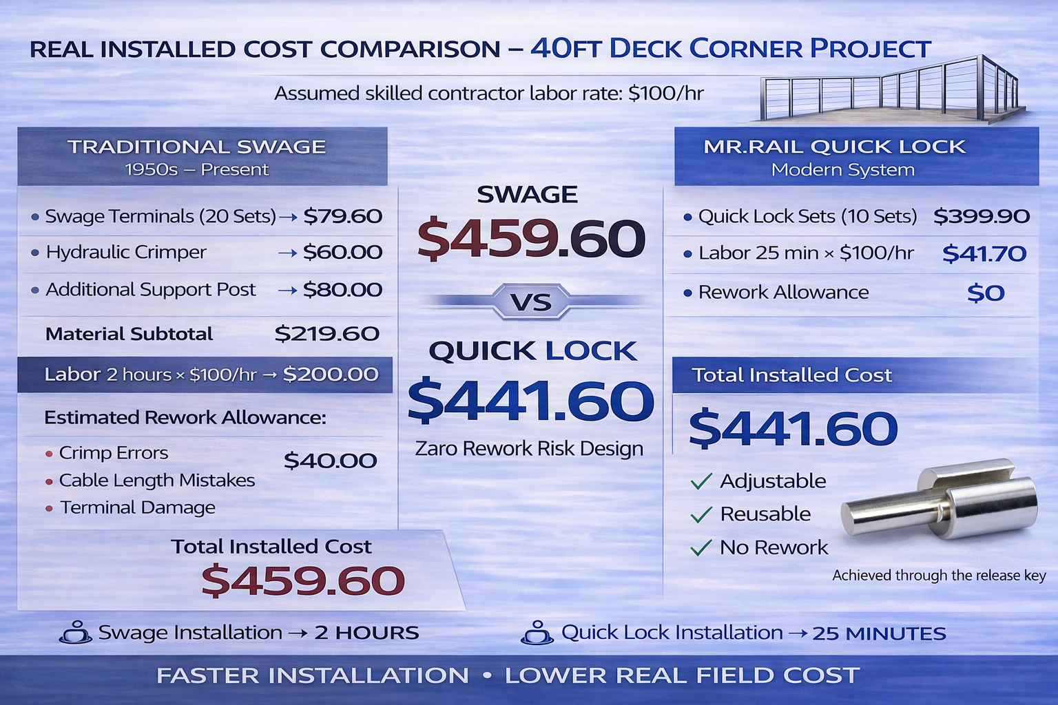 60 ft cable railing cost comparison swage vs swage-less system