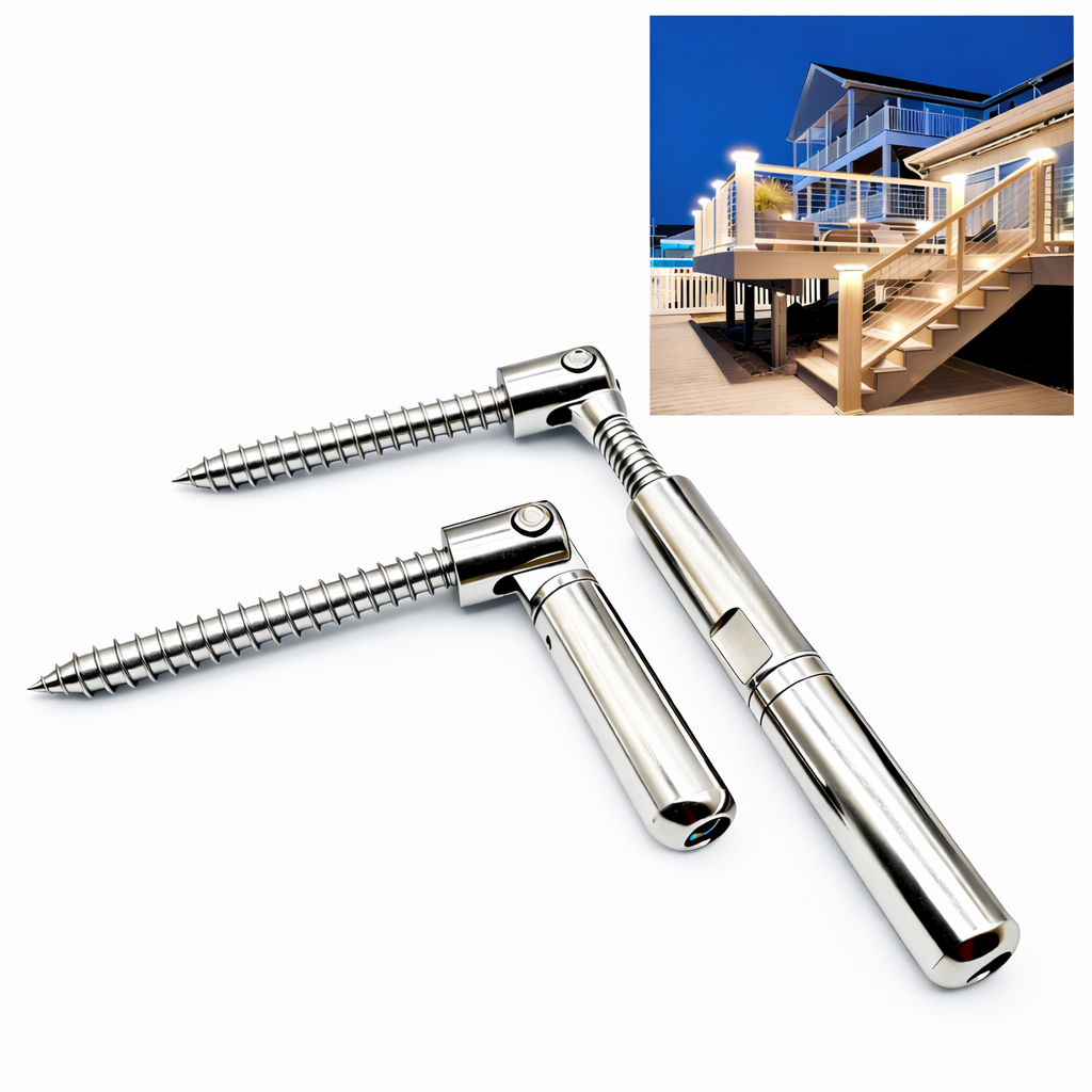 MR.RAIL 316L Stainless Steel Cable Railing Tensioner for Stair & Angle Installation, Quick Lock Push-In Fitting, No Crimping Required, Wood Post Compatible, Indoor Outdoor Use.