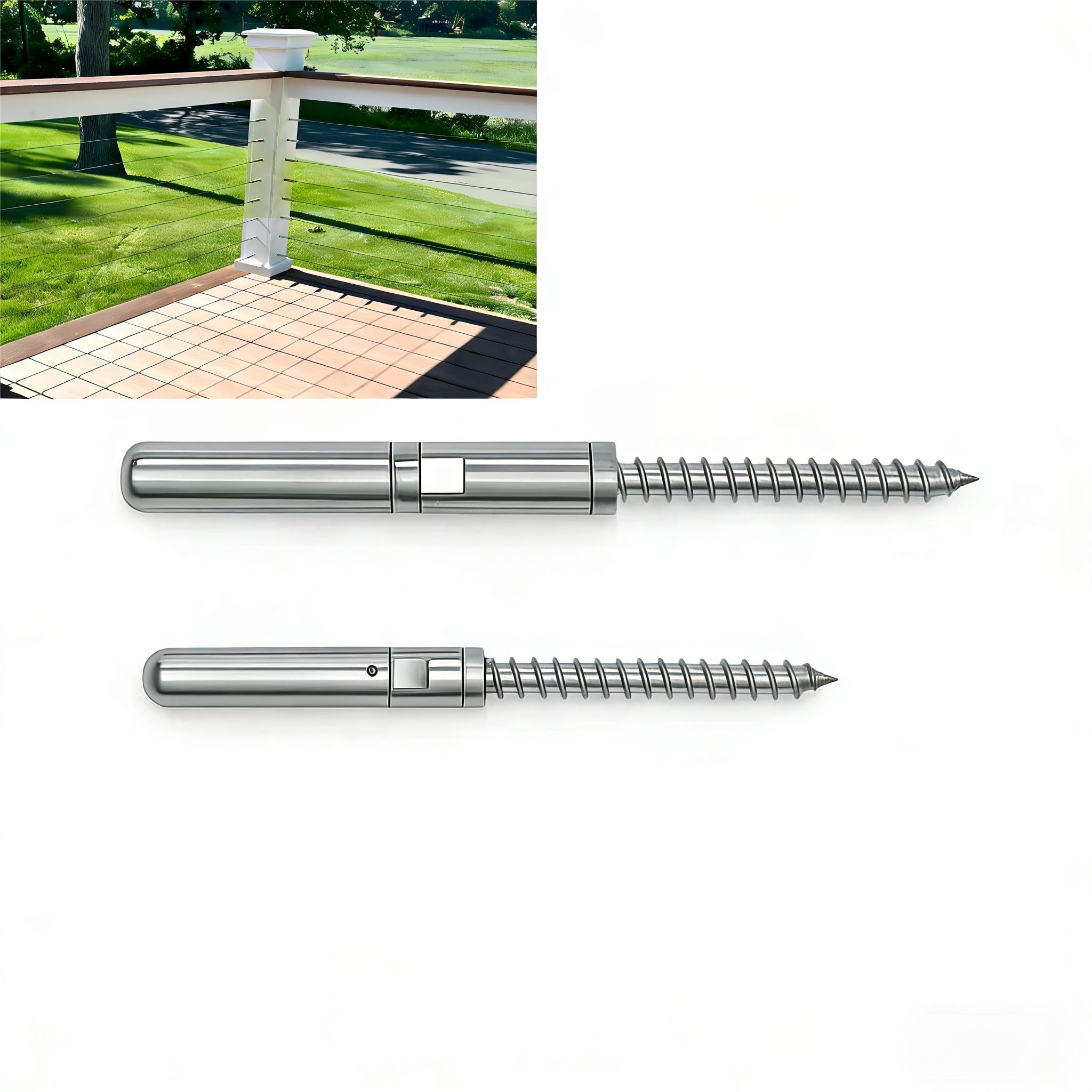 MR.RAIL 316L Stainless Steel Cable Railing Tensioner for Horizontal Installation, Quick Lock Push-In Fitting, No Crimping Required, Wood Post Compatible, Indoor Outdoor Use.
