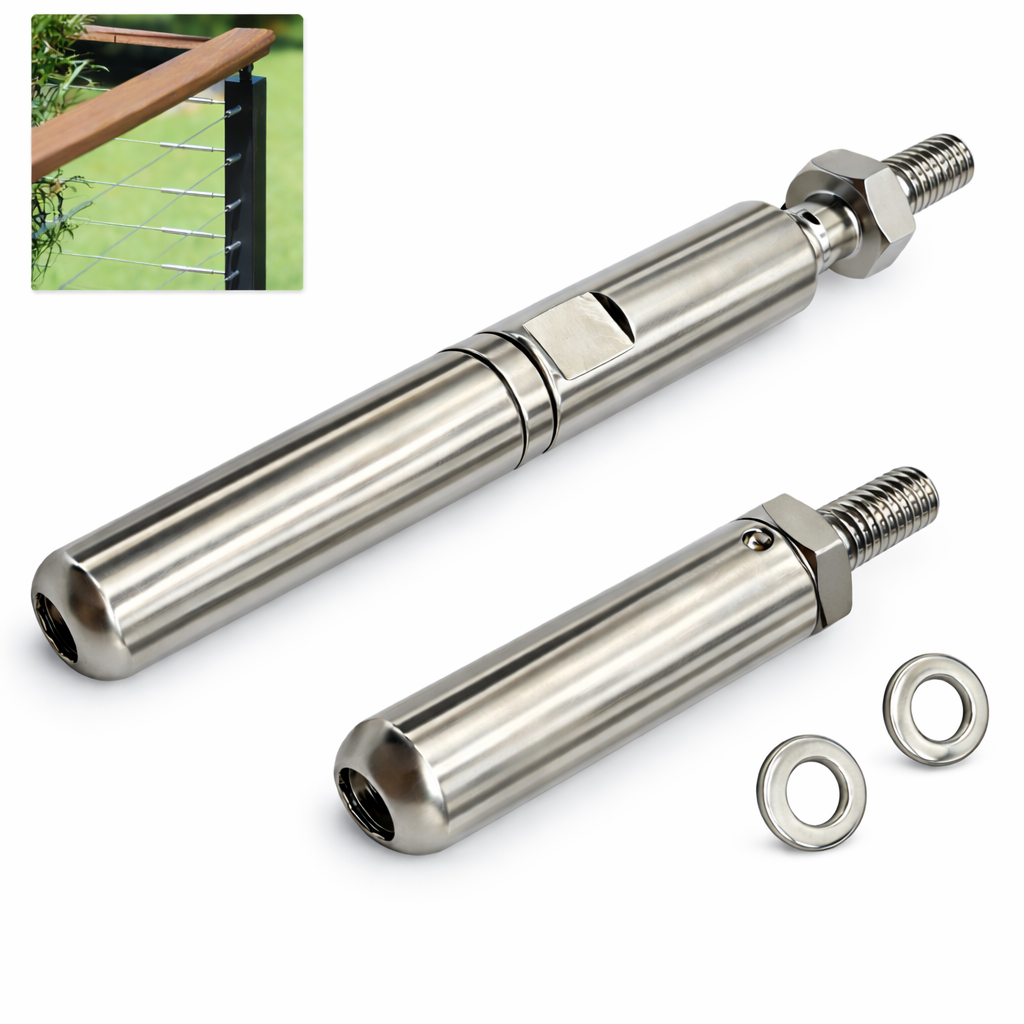 MR.RAIL 316L Stainless Steel Cable Railing Tensioner for Horizontal Installation, Quick Lock Push-In System, No Crimping Required, Metal Post Compatible, Cable Railing Hardware for Deck Railings.