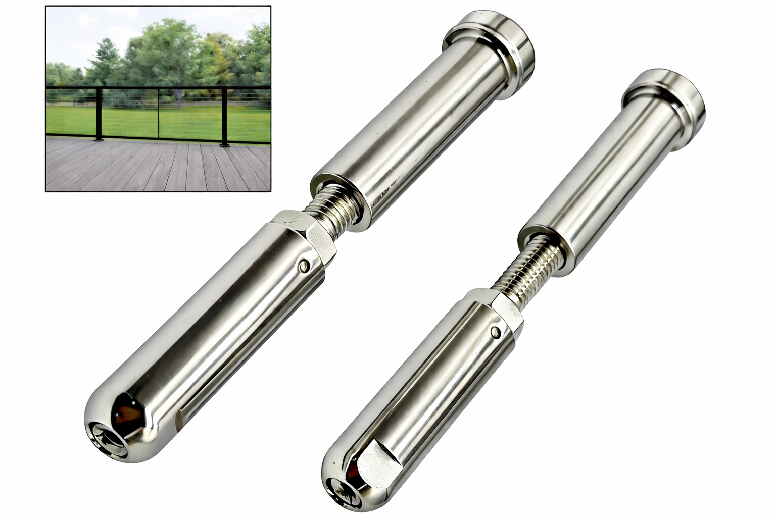 MR.RAIL 316L Stainless Steel Cable Railing Tensioner for Horizontal Installation, Quick Lock Push-In System, No Crimping Required, Metal & Wood Post Compatible, Clean Hidden-Tensioner Look.