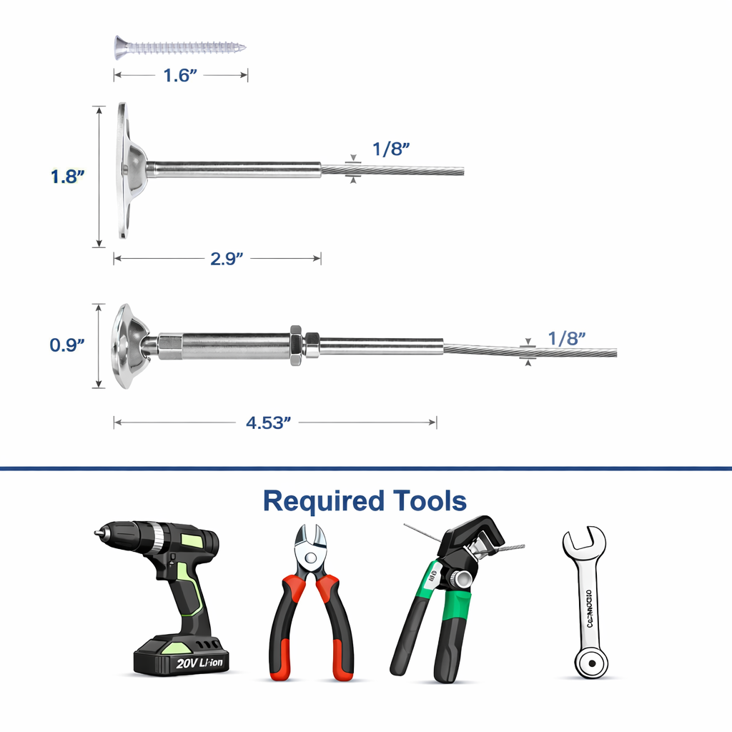 MR.RAIL 316L Stainless Steel Cable Railing Terminal for Wood Posts, Surface Mount Plate Fitting, Crimping Tool Required, Includes Screws, Indoor Outdoor Cable Rail Hardware.